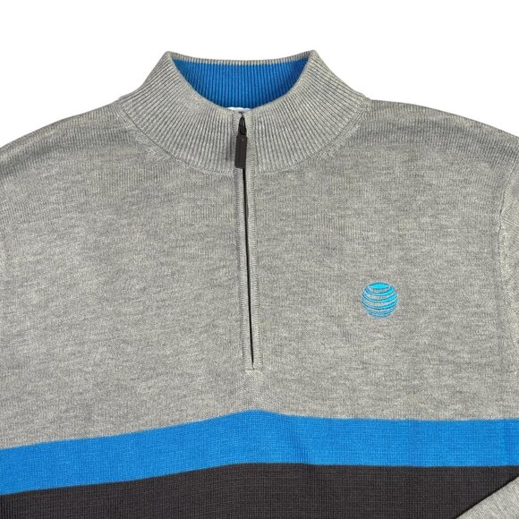 AT&T Sweater 1/4 Quarter Zip Mens Large L Gray Blue Mock Neck Shirt Crest Logo - Picture 7 of 11